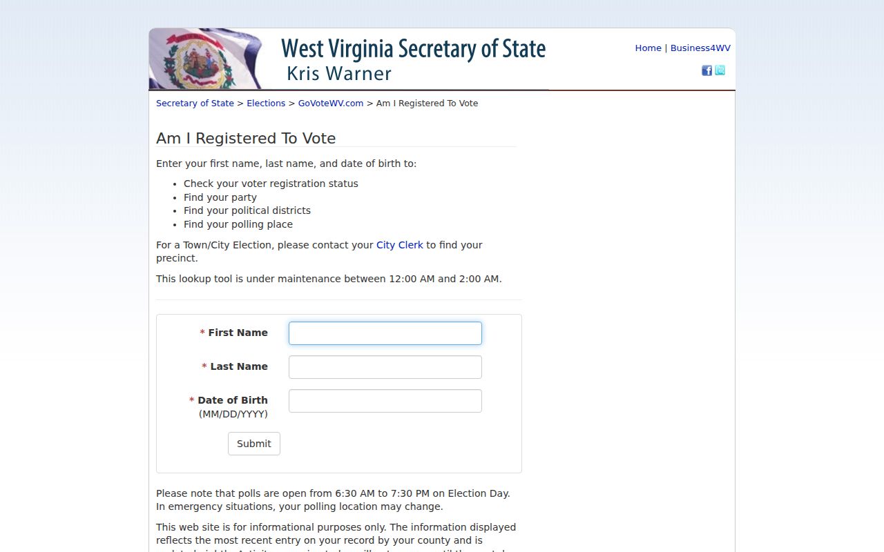 Huntington resident lookup voter status form
