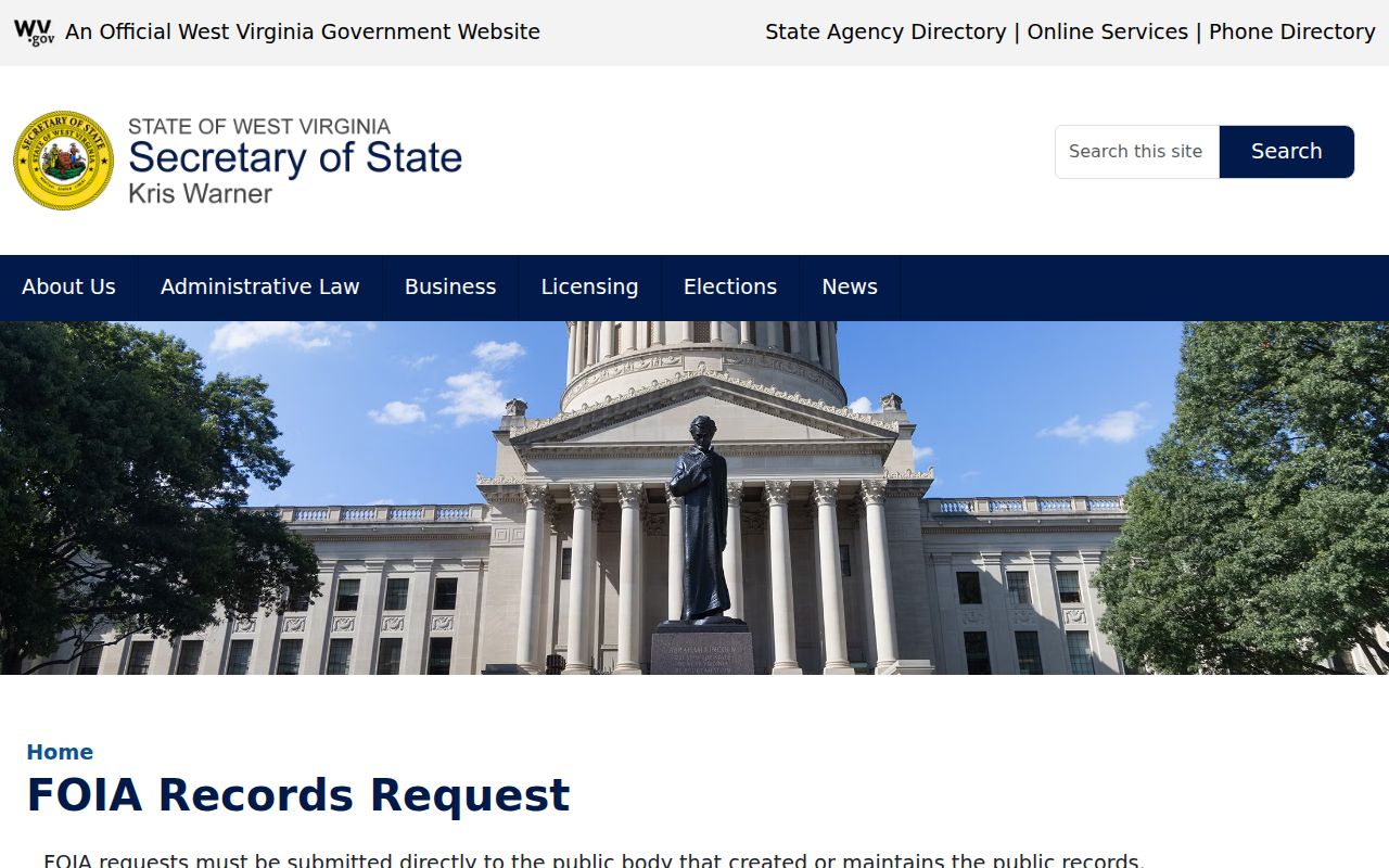Huntington residents directory West Virginia FOIA request route